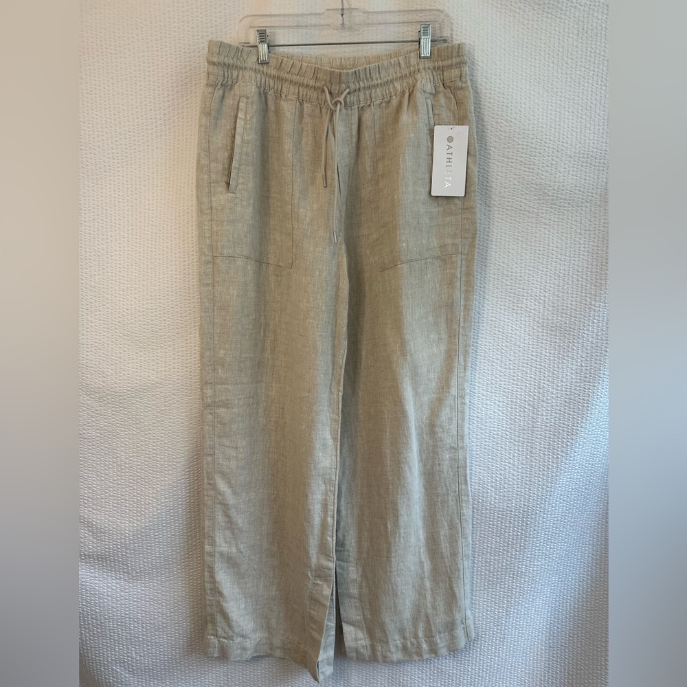 Athleta Linen Wide-Leg Drawstring Pants in Light Beige
